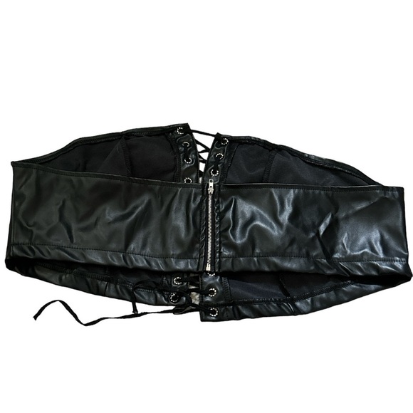 Goth punk lace up waist corset belt faux leather back zipper front laces Sz XXL - Picture 2 of 3